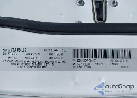 2015 Dodge Charger Sxt from USA, damaged, VIN 2C3CDXHGXFH789486